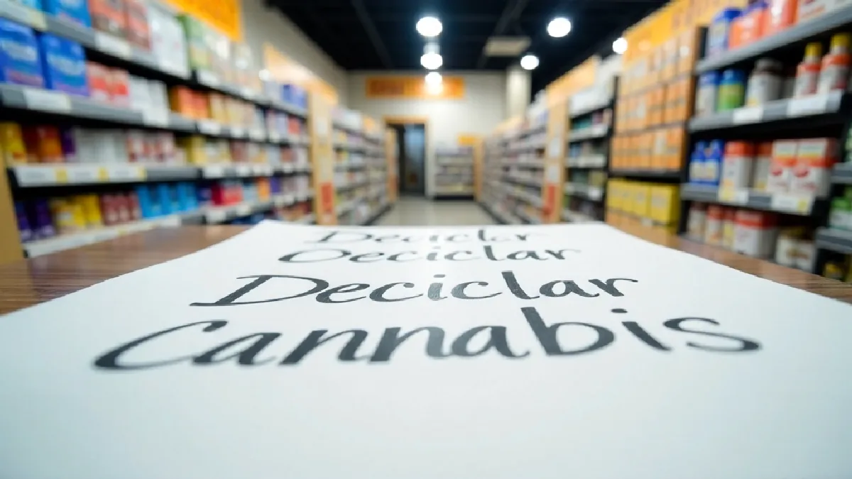 Sparse cannabis shelves and a shopper’s hands suggest demand outpacing available selection in Delaware.