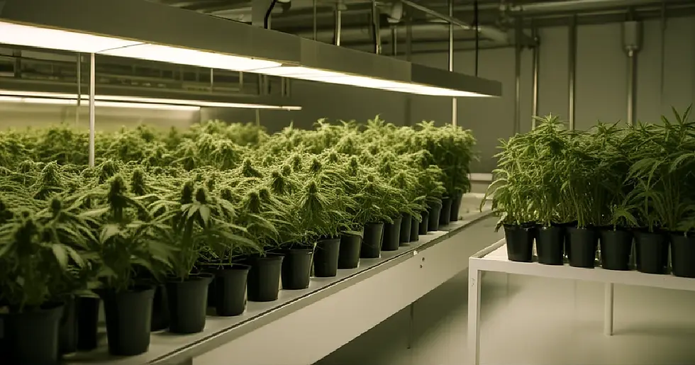 Mature cannabis plants fill a modern cultivation room, symbolizing broad support for regulated legal access.