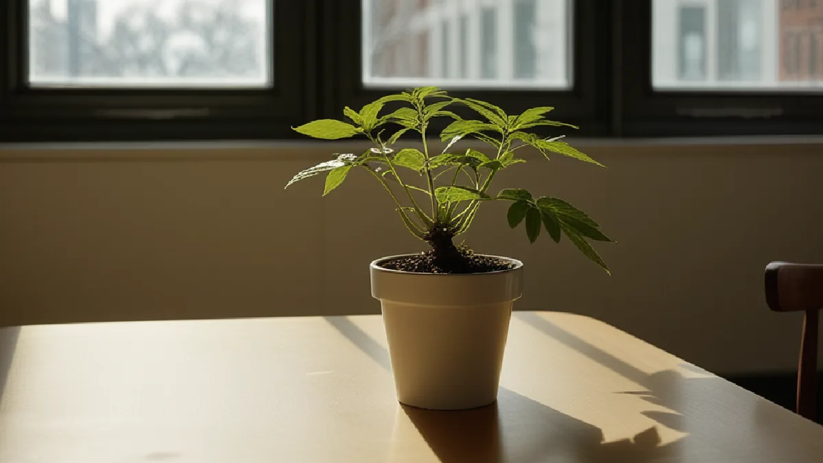 A cannabis plant in a civic interior reflects Washington, D.C.’s regulated cannabis landscape and separate psychedelic laws.