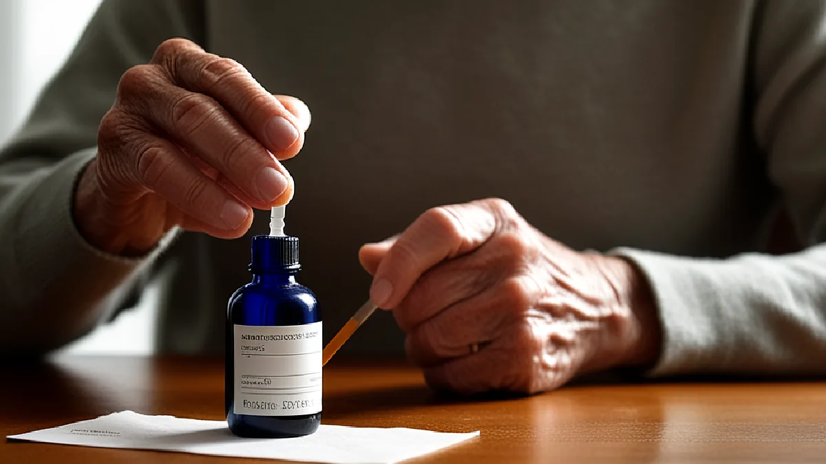 An older consumer considers an unlabelled CBD bottle, illustrating that Medicare and Medicaid coverage did not change.