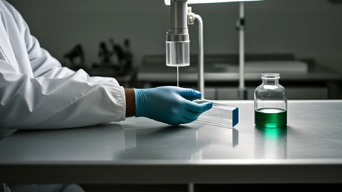 A gloved technician examines an almost empty sample tray, visualizing the reported lack of fentanyl in Italy.