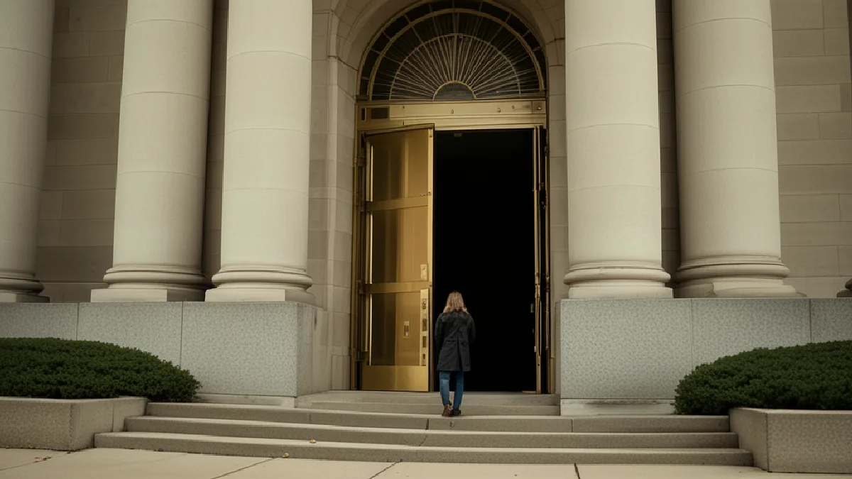 La entrada de un edificio federal silencioso refleja que el informe no confirma ninguna investigación activa.