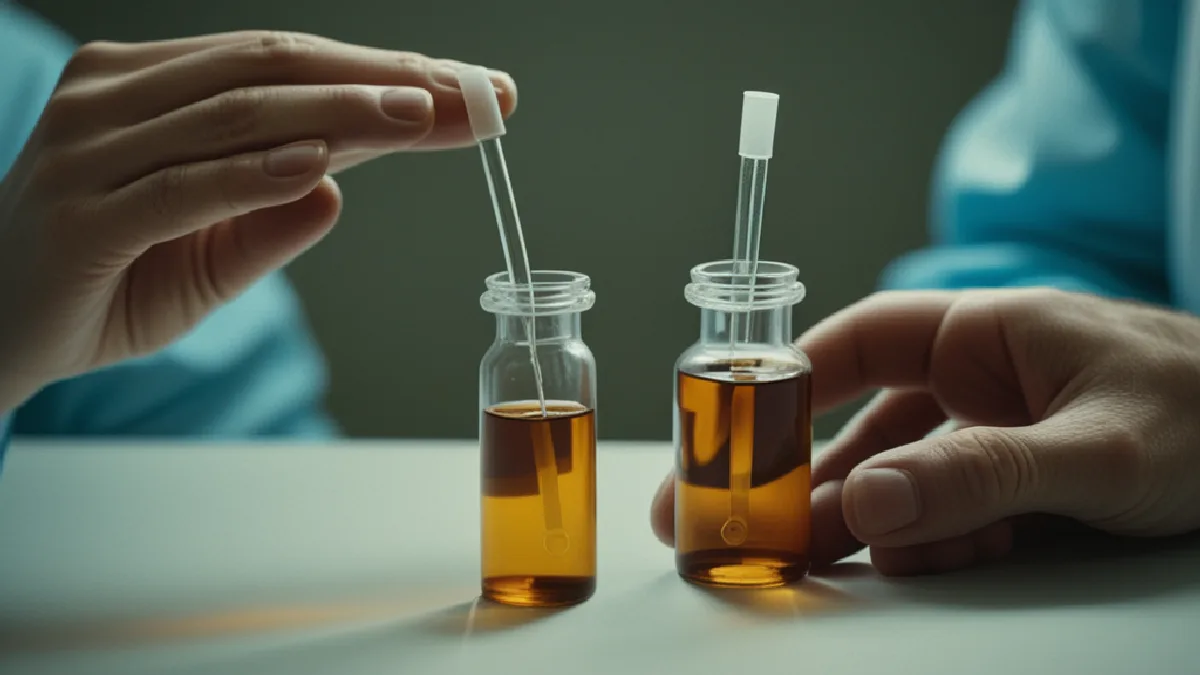 Gloved laboratory hands handle unlabeled samples while researchers assess evidence on five tryptamine compounds.