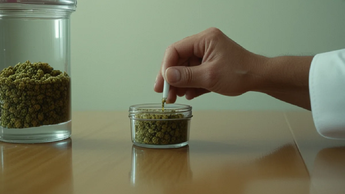 Hands review unlabelled medical cannabis products during a private safety consultation in Alabama.