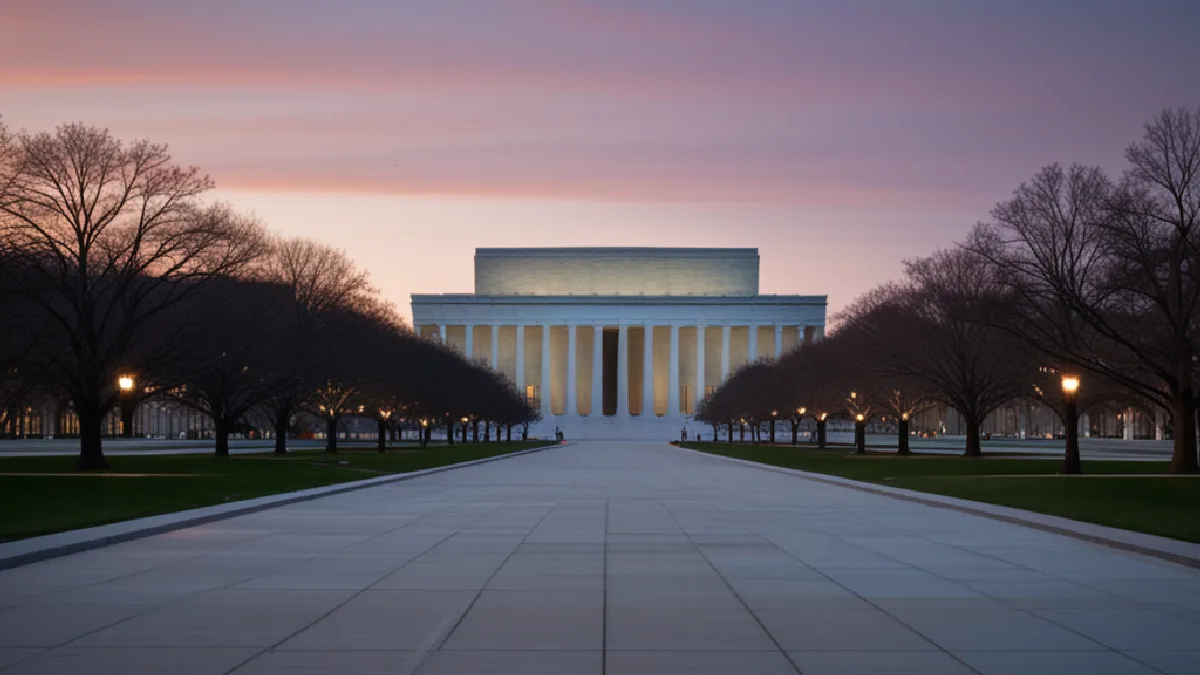 An empty Washington, D.C. civic space faces a federal building, evoking an unresolved regulatory timeline.