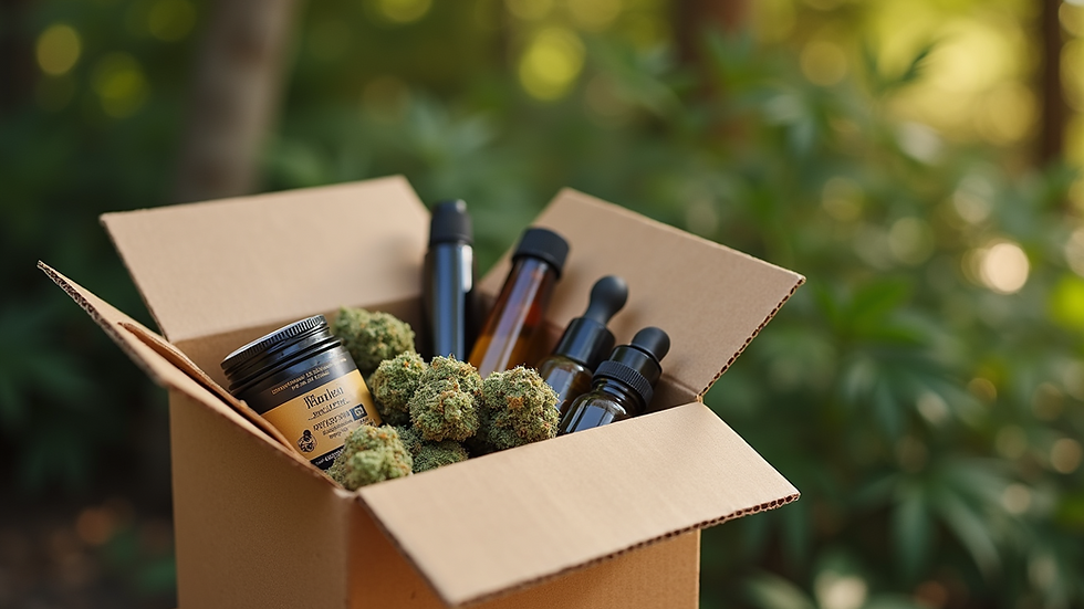 Close-up view of a cannabis delivery package ready for shipment
