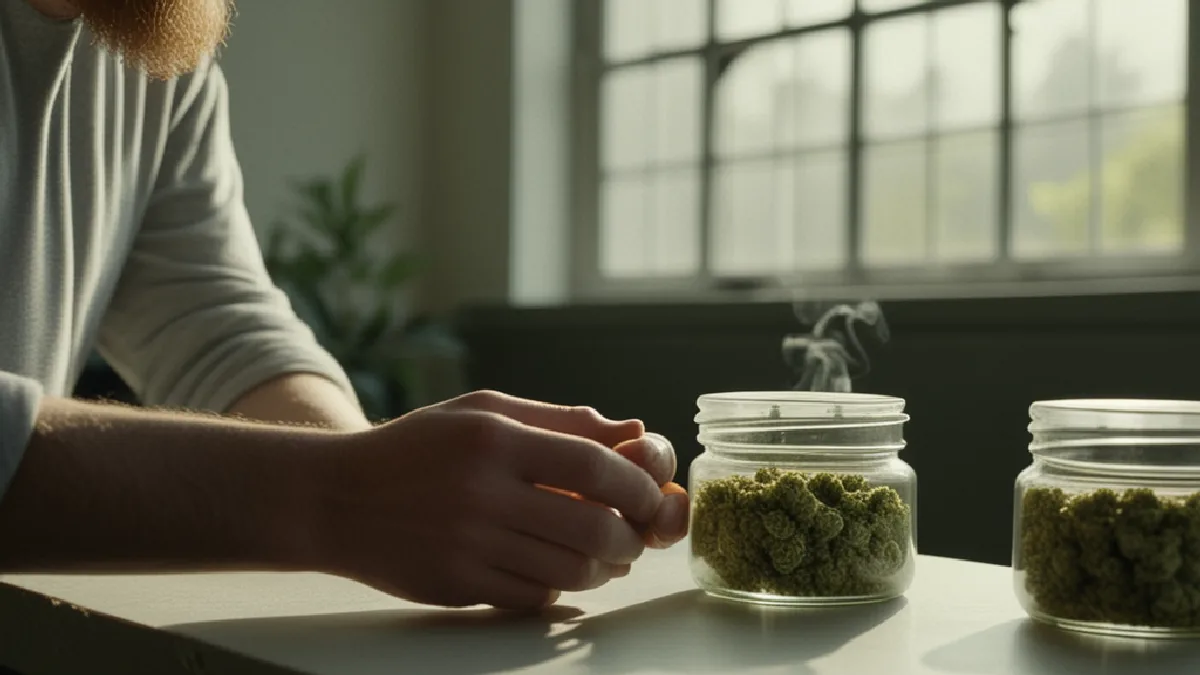 plain unlabelled glass jars of cannabis flower on a clean bench in New York, illustrating safety considerations and side effects
