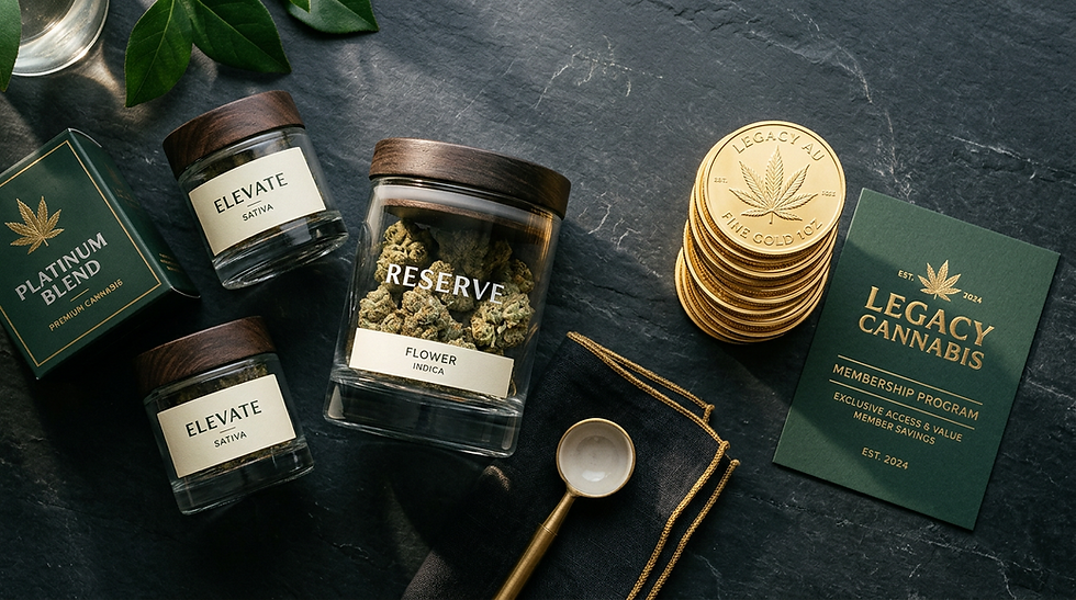 Premium cannabis jars with gold coins and membership card representing Virginia cannabis savings deals and loyalty rewards