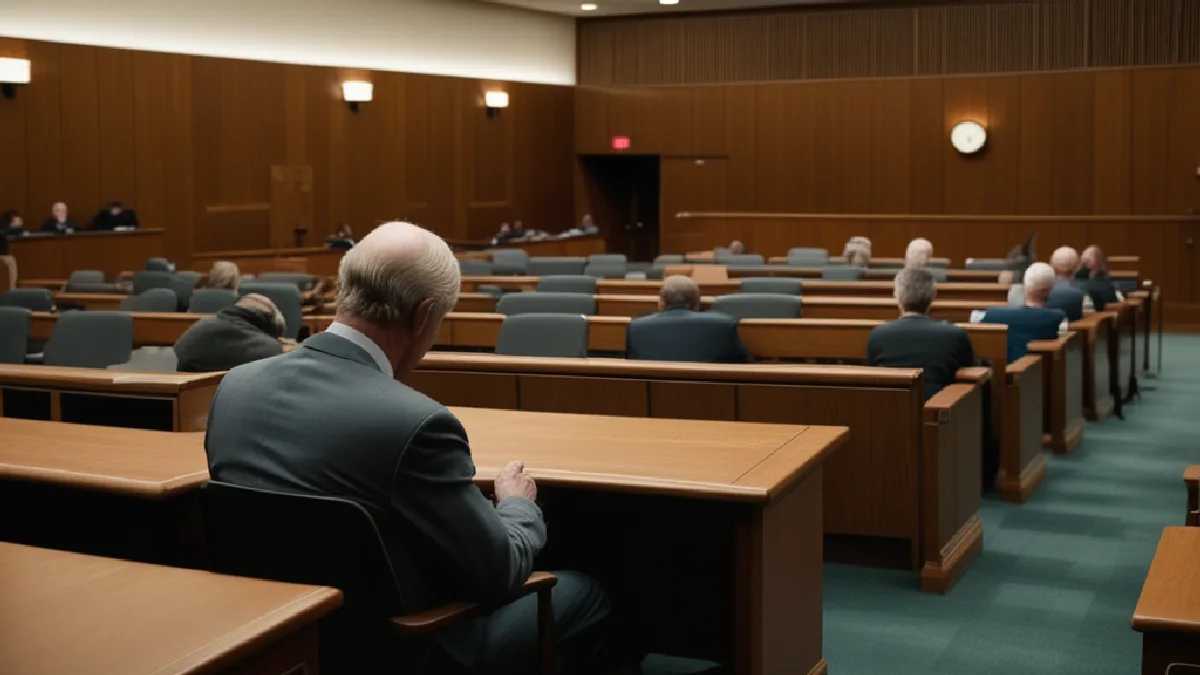 empty wood-panelled courtroom, no signage or paperwork, illustrating federal corruption charges hit atlantic city cannabis gatekeeper