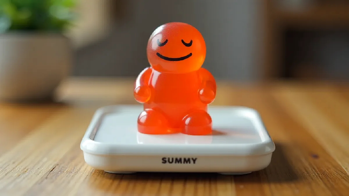 Gloved hands weigh an unmarked gummy, illustrating Texas’s aggregate-weight approach to THC edibles.
