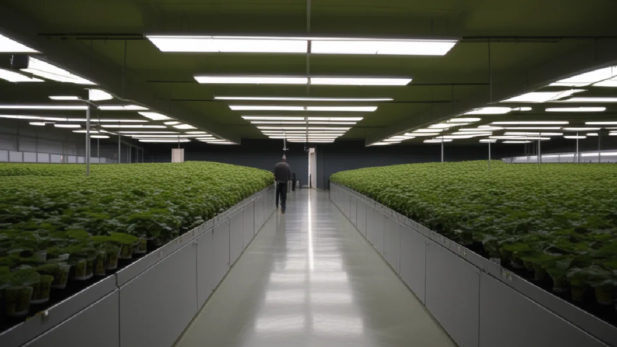 A brightly lit cultivation facility suggests the assets and operations at stake in Curaleaf’s hostile offer.