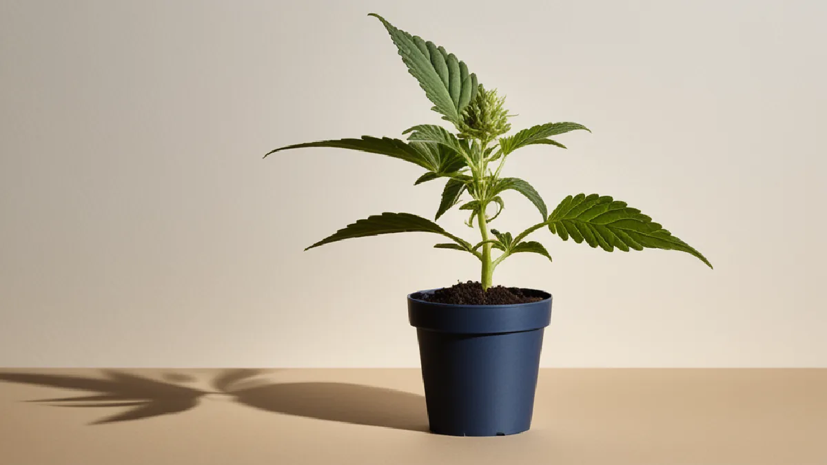 Cannabis plant under controlled laboratory light symbolizes decade-long research into chronic back pain treatment.