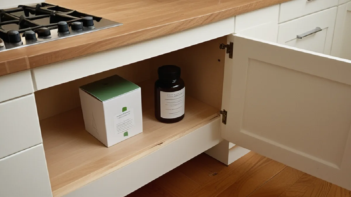 Hands secure an opaque lockbox in a home cabinet, illustrating practical safeguards that protect young people.