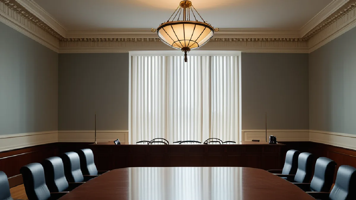 An empty congressional meeting room suggests disputed access to psychedelic policy information.