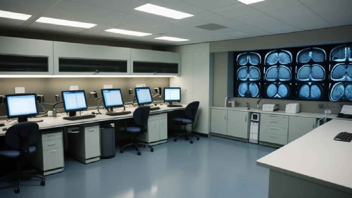 An MRI scanner in a clinical research room represents studies of altered brain connectivity.