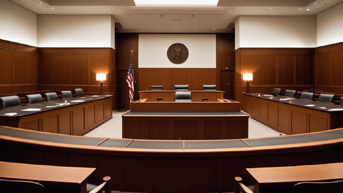 An empty federal appellate courtroom evokes the panel’s decision to keep the scheduling order active.