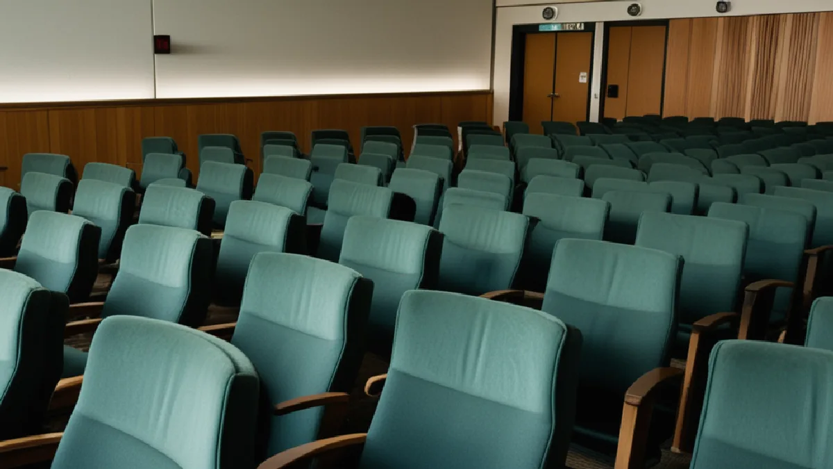An empty Florida auditorium suggests how public settlement decisions differ across states and remain under scrutiny.