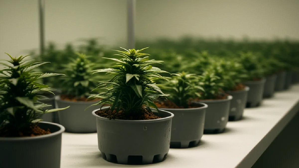 Unas manos enguantadas hacen una pausa en la entrada de un área segura de almacenamiento de cannabis, lo que refleja las preguntas aún sin respuesta sobre los permisos de entrega en Georgia.