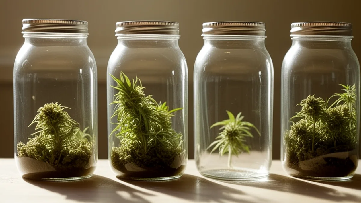 plain unlabelled glass jars of cannabis flower on a clean bench, illustrating why did the federal appeals court invalidate cannabis contracts