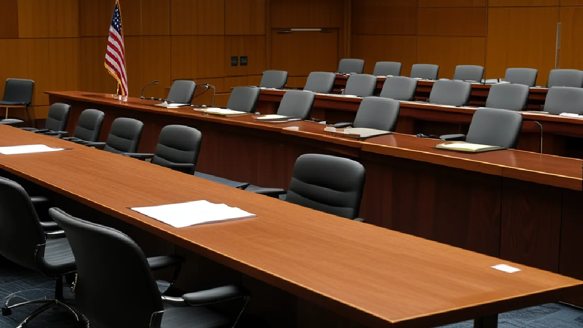 An empty hearing room represents political pressure confronting voter-backed cannabis reforms across states.