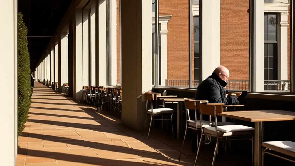 Una terraza vacía de una cafetería de Virginia evoca las restricciones que el estado mantiene sobre el consumo público de cannabis.
