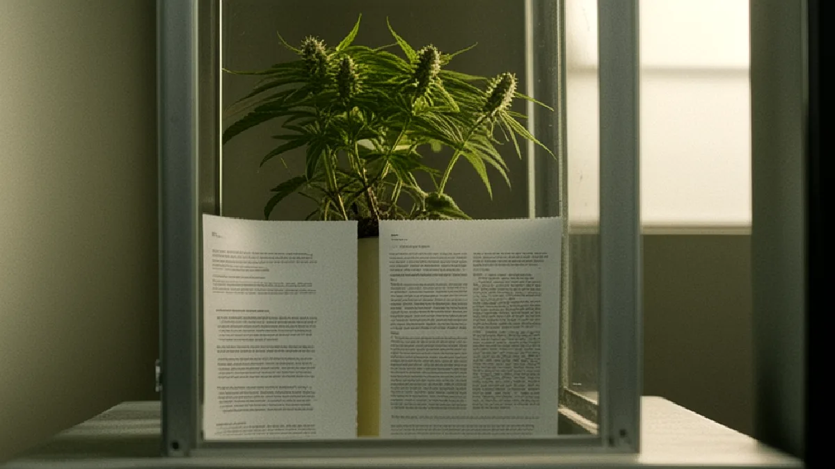 A cannabis plant grows inside a restricted indoor space, reflecting Wisconsin’s lack of legal adult-use or general medical access.