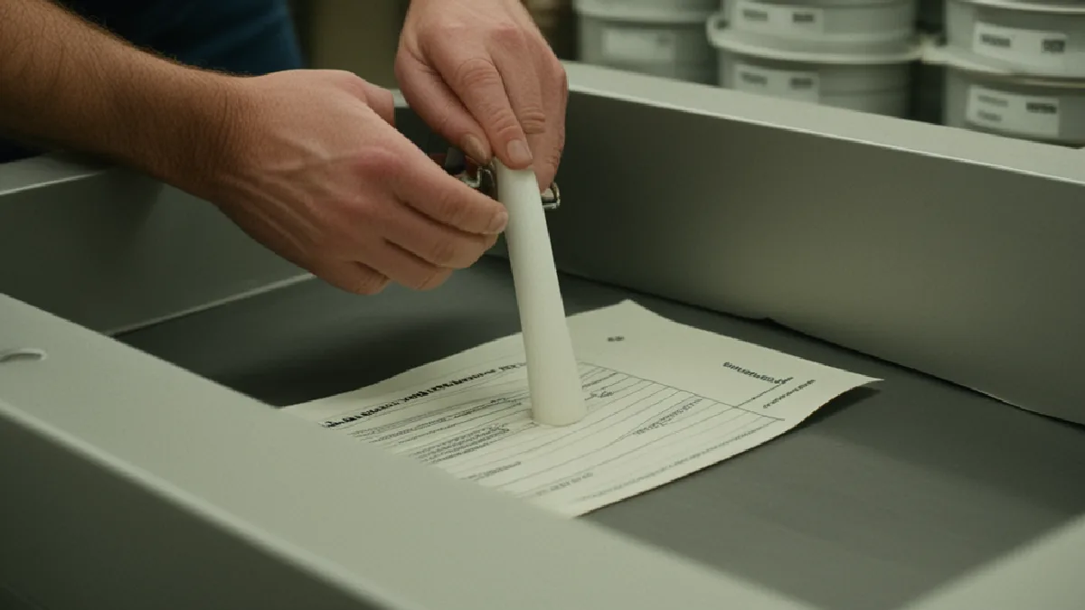 Gloved hands secure unlabelled cannabis containers beside tamper seals and tracking equipment for compliant delivery.