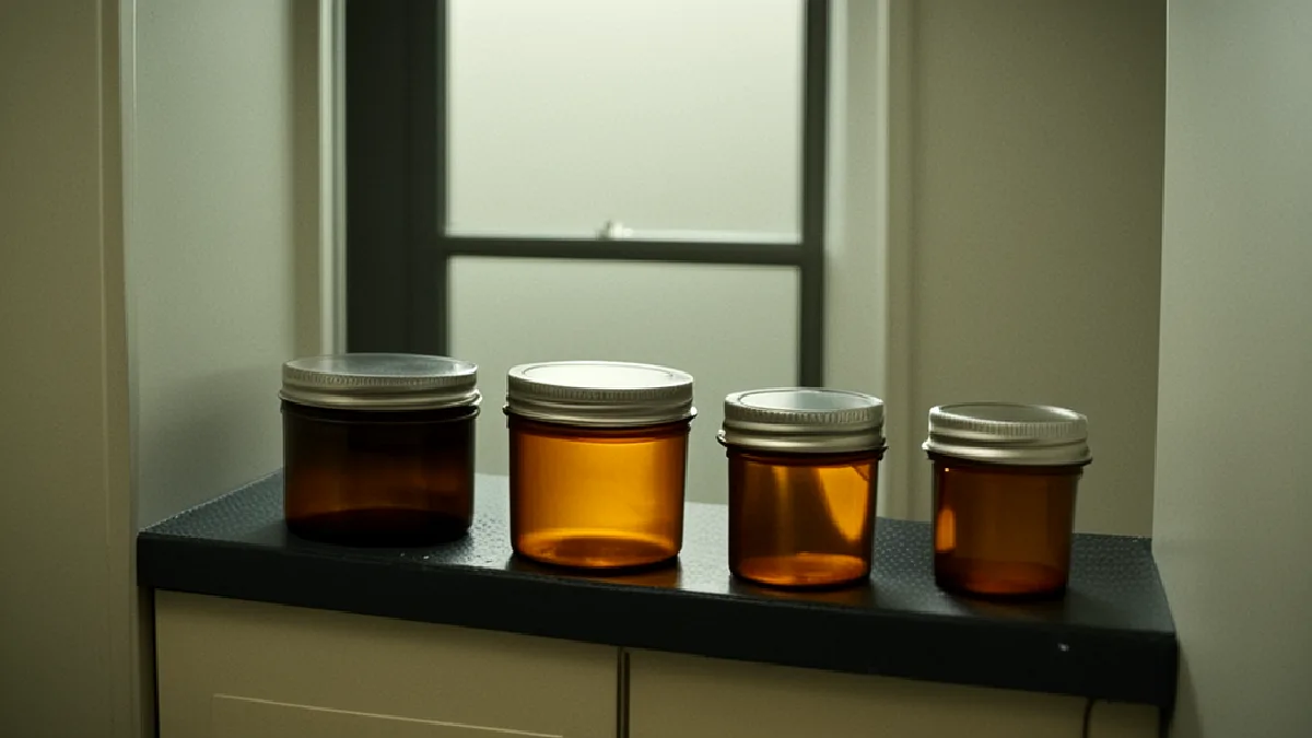 Unlabeled containers are secured in a Maryland clinic, underscoring that delivery and product rules remain separate.
