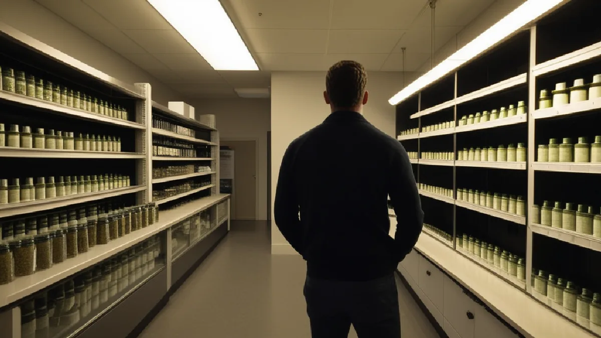 Partially empty dispensary shelving illustrates how limited retail capacity may be constraining Delaware cannabis sales.