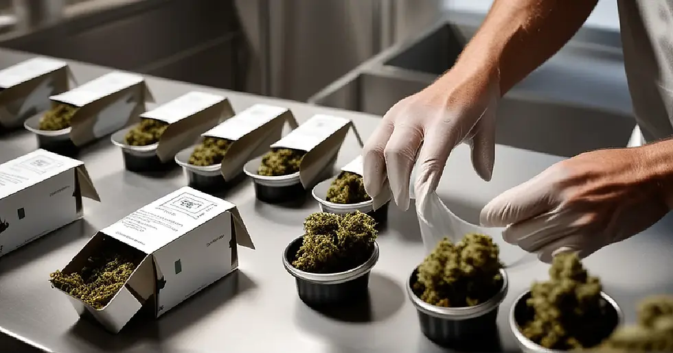 Gloved hands organize cannabis fulfillment supplies, symbolizing how tax policy affects delivery investment and operating cash flow.