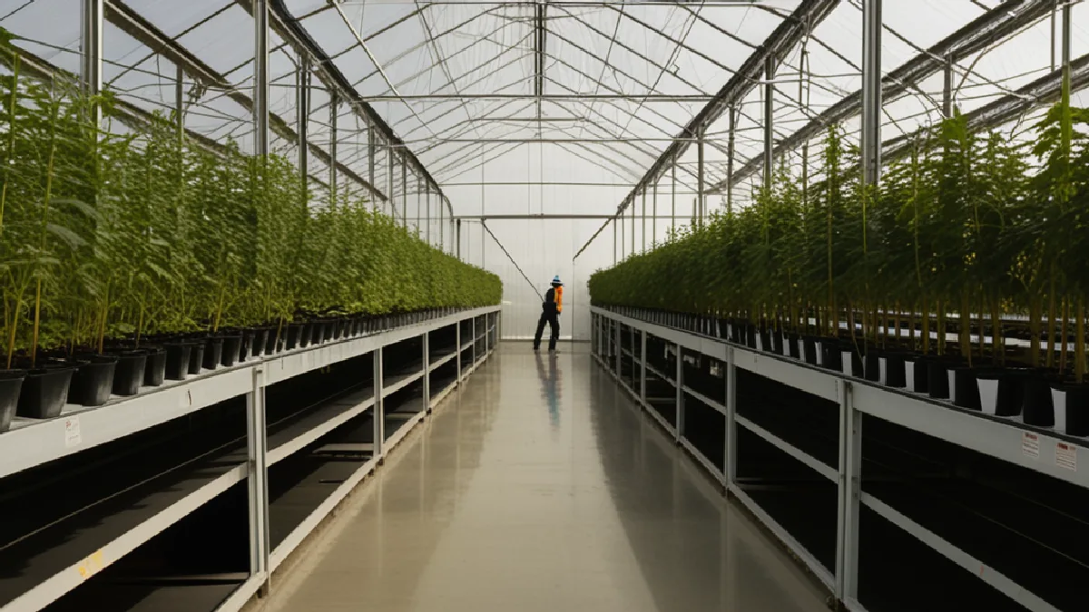 Greenhouse equipment and orderly cannabis rows represent the unanswered questions surrounding the Lake County investigation.
