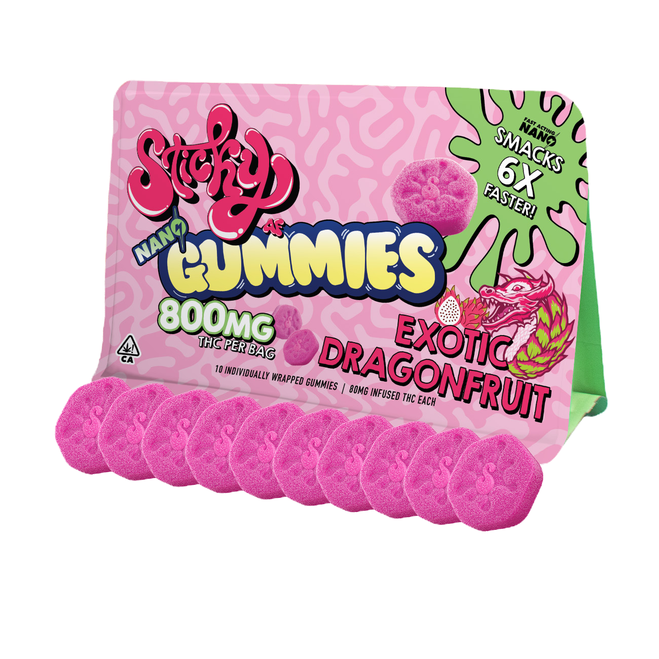 Sticky Nano Gummies 800MG Dragonfruit – potent THC-infused edible candy with tropical flavor, premium Washington DC