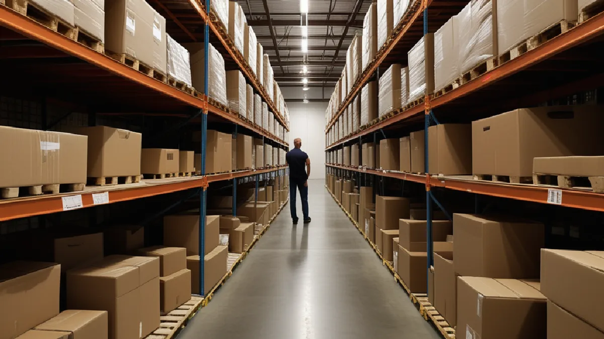 A warehouse’s separate storage and staging areas represent varying delivery and transport rules across state markets.