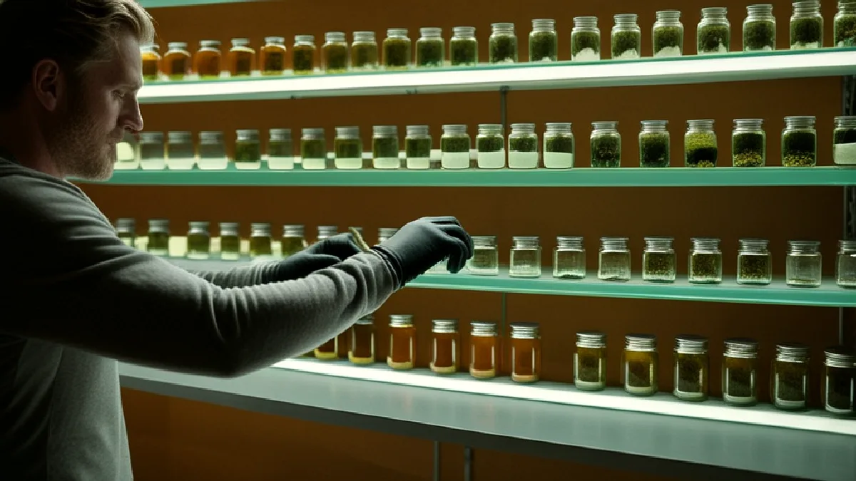 Gloved hands inspect cannabis flower in a Maryland dispensary workspace, representing potential new compliance standards.
