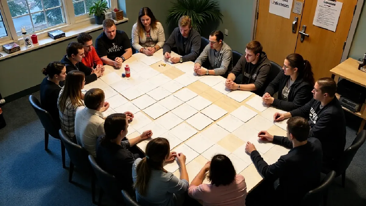 Advocates collaborate around campaign materials during a grassroots meeting focused on cannabis policy reform.