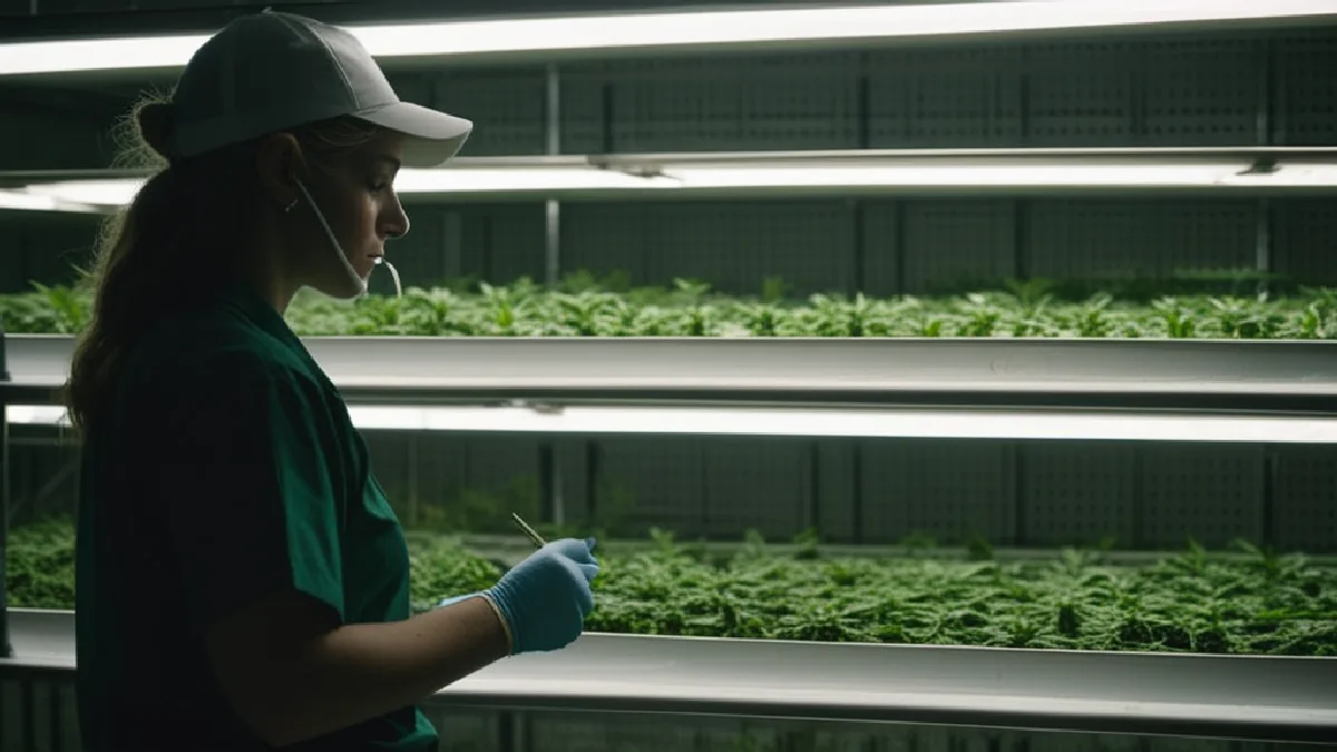 A worker tracks cannabis product inside a secure Colorado facility as federal reviewers examine sourcing controls.