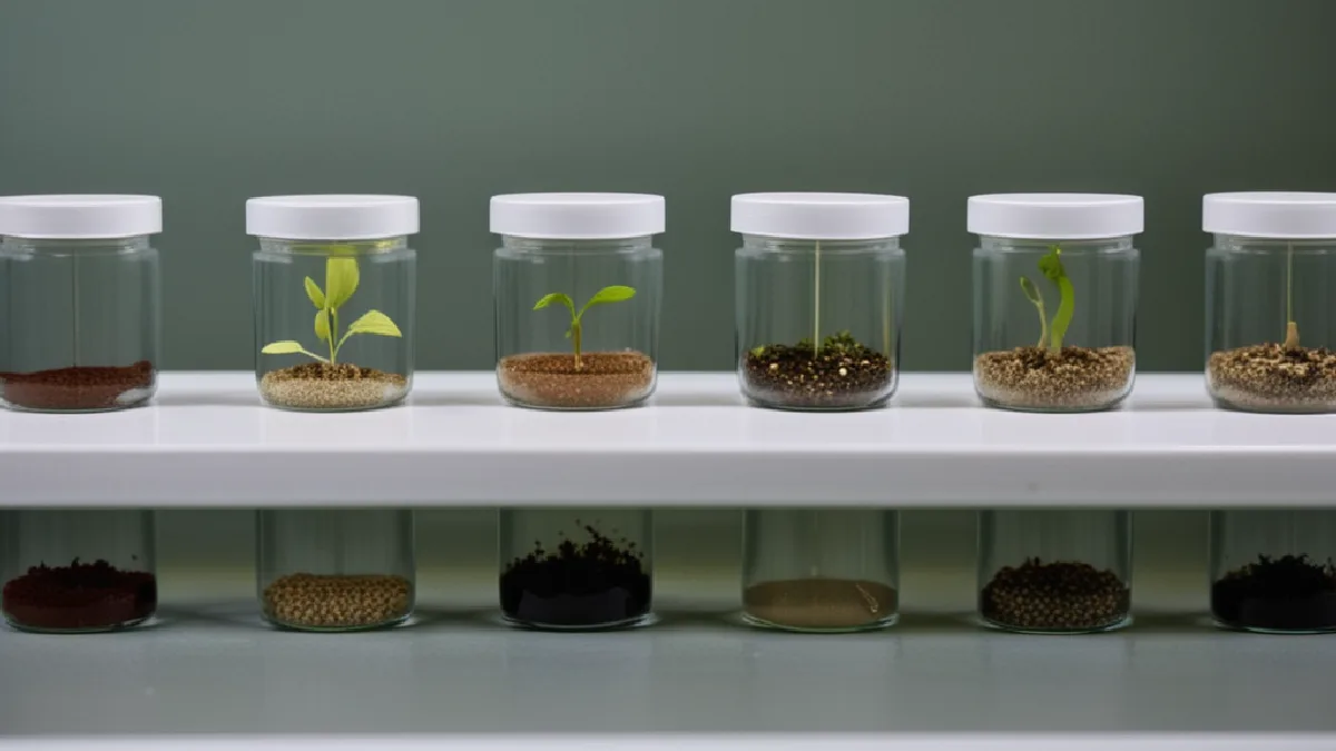 clean research laboratory bench with instruments, no paperwork, illustrating science and structure: how hemp and mushrooms create living burial vessels