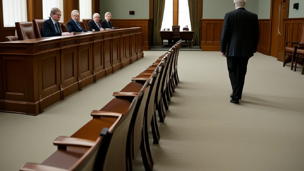 An empty North Carolina General Assembly hearing room evokes the scheduled review of hemp beverage legislation.