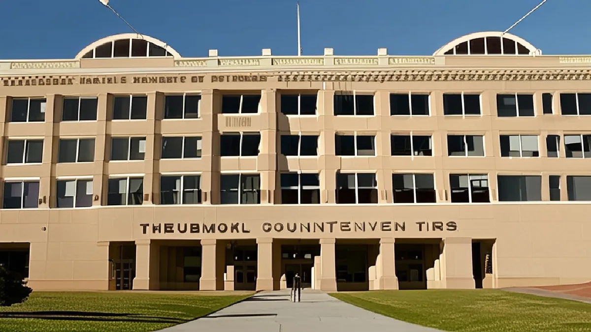 A Humboldt County government entrance represents the revised warning and response process required after the settlement.