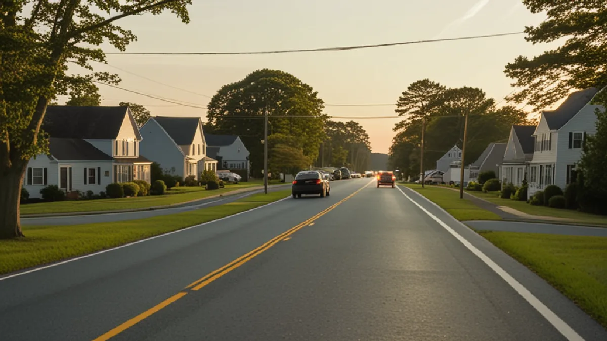 Suburban Mid-Atlantic roadway illustrating potential cannabis access questions across Virginia, Maryland and DC
