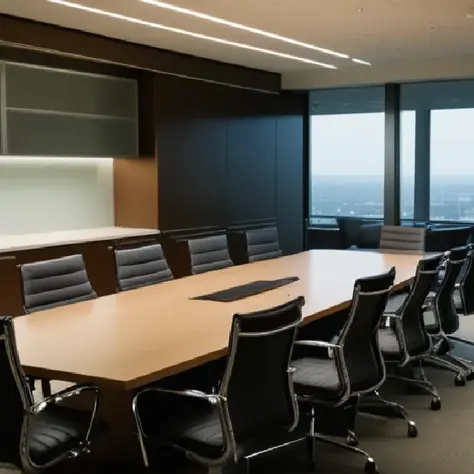 An orderly empty boardroom represents independent oversight and policy-focused governance at a cannabis company.