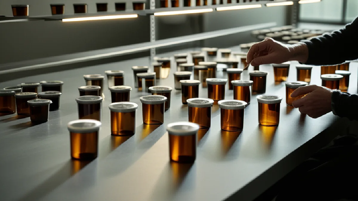 Gloved hands inspect cannabis flower samples, representing wholesale price and product-availability pressures from shifting trade routes.