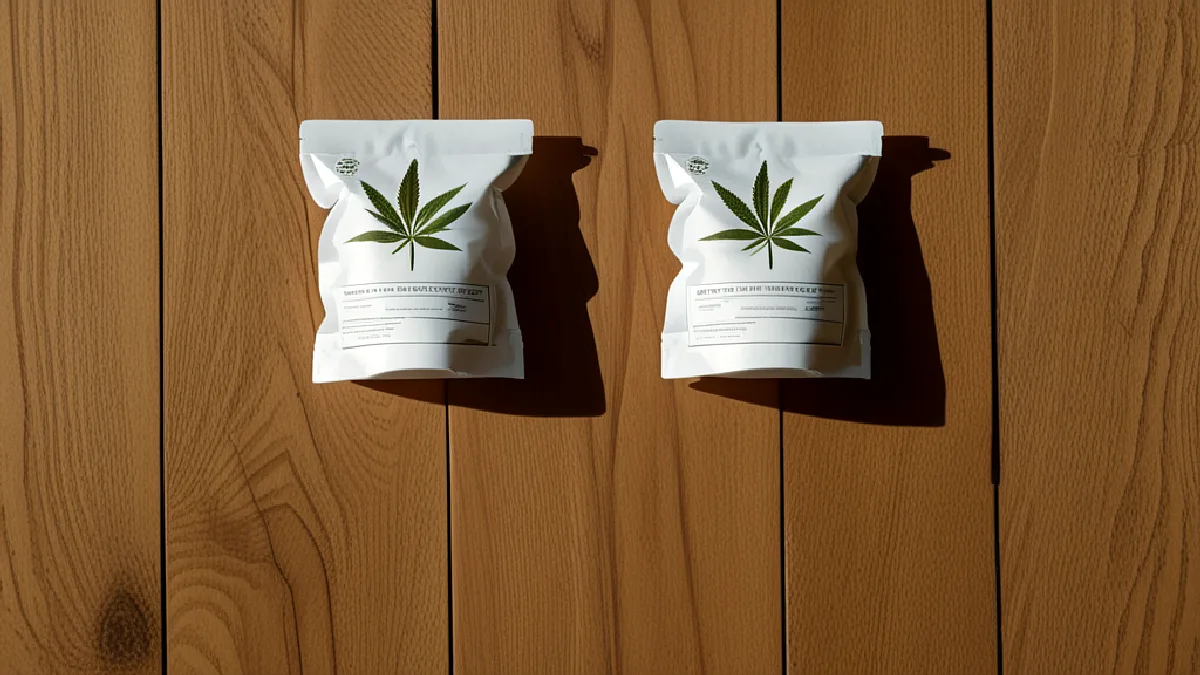 A cannabis plant divides two anonymous figures, symbolizing competing legalization positions in New Hampshire.
