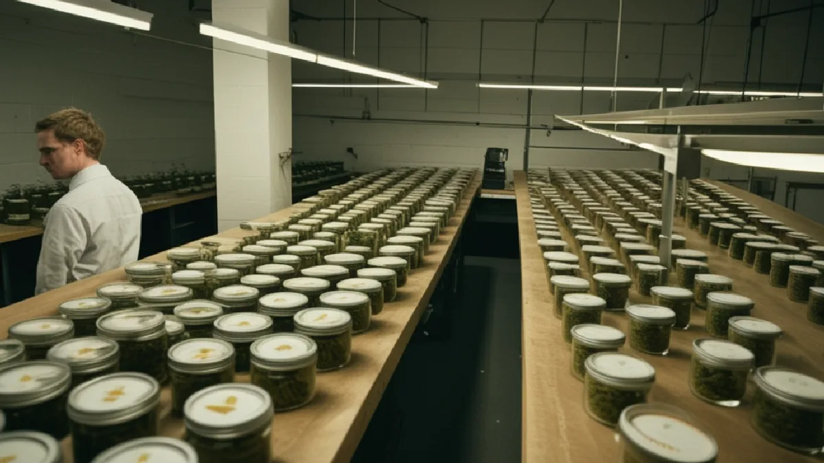 Medewerkers sorteren cannabisbestellingen in een beveiligde ruimte, wat de praktische mogelijkheden laat zien voor ondernemers die een efficiënte lokale bezorgdienst opzetten.