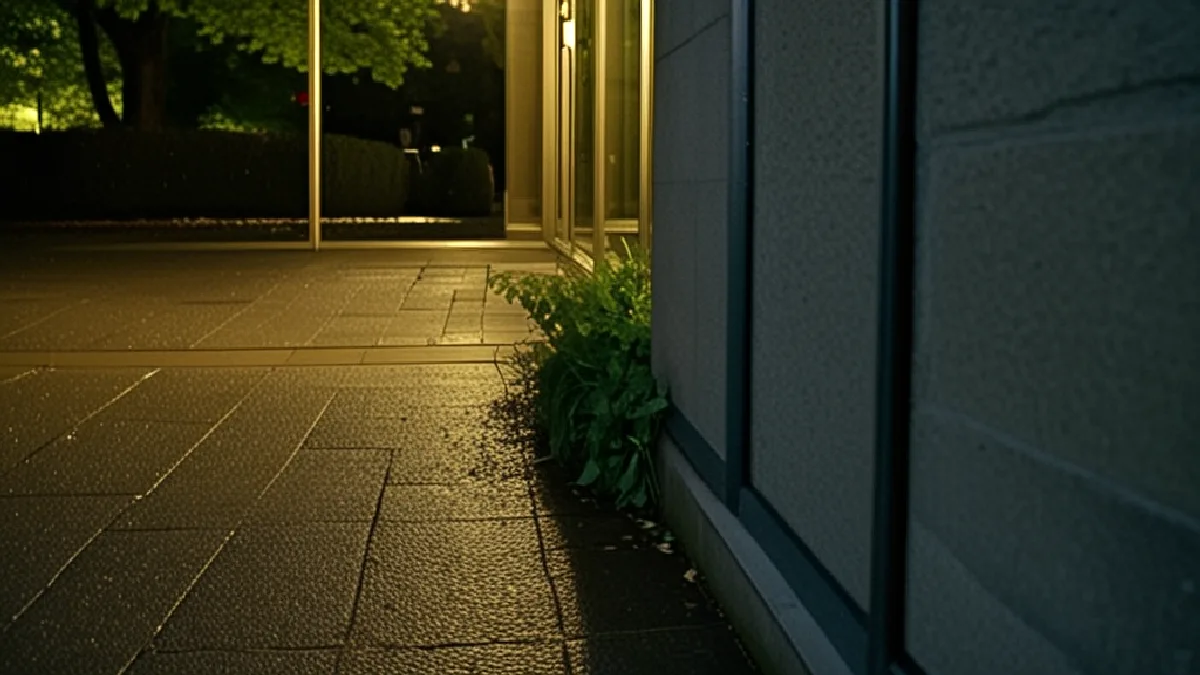 A figure approaches Portland City Hall at dawn beside mushrooms, evoking policy steps still unfolding.