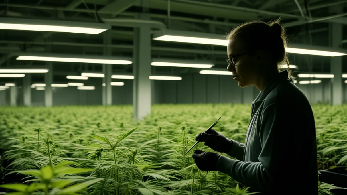 Cultivation staff inspect a commercial cannabis canopy as federal policy changes attract new investment.