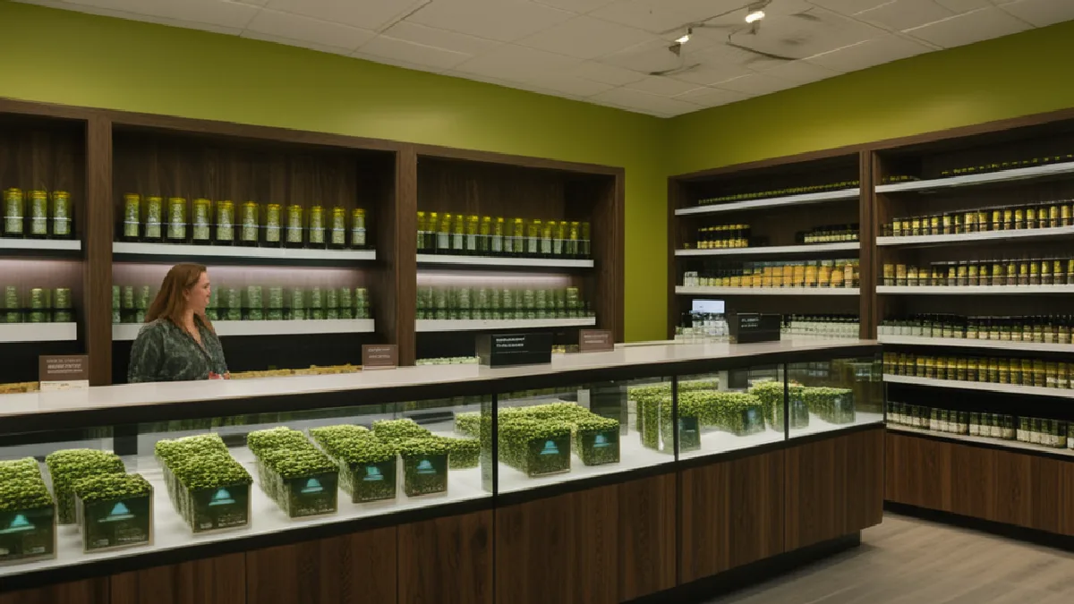 A polished Minnesota cannabis retail interior represents rising sales, new businesses, and expanding market participation.