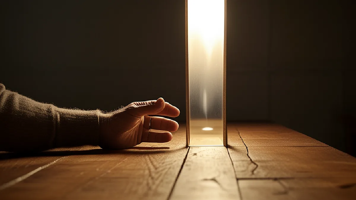 A prism and distant observer suggest temporary perceptual shifts versus a broader change in inner perspective.