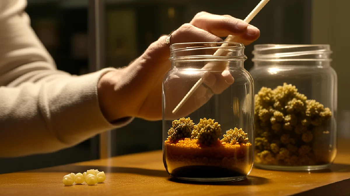 Unbranded THCA flower and hemp THC products sit behind glass in a Texas shop affected by the ban.
