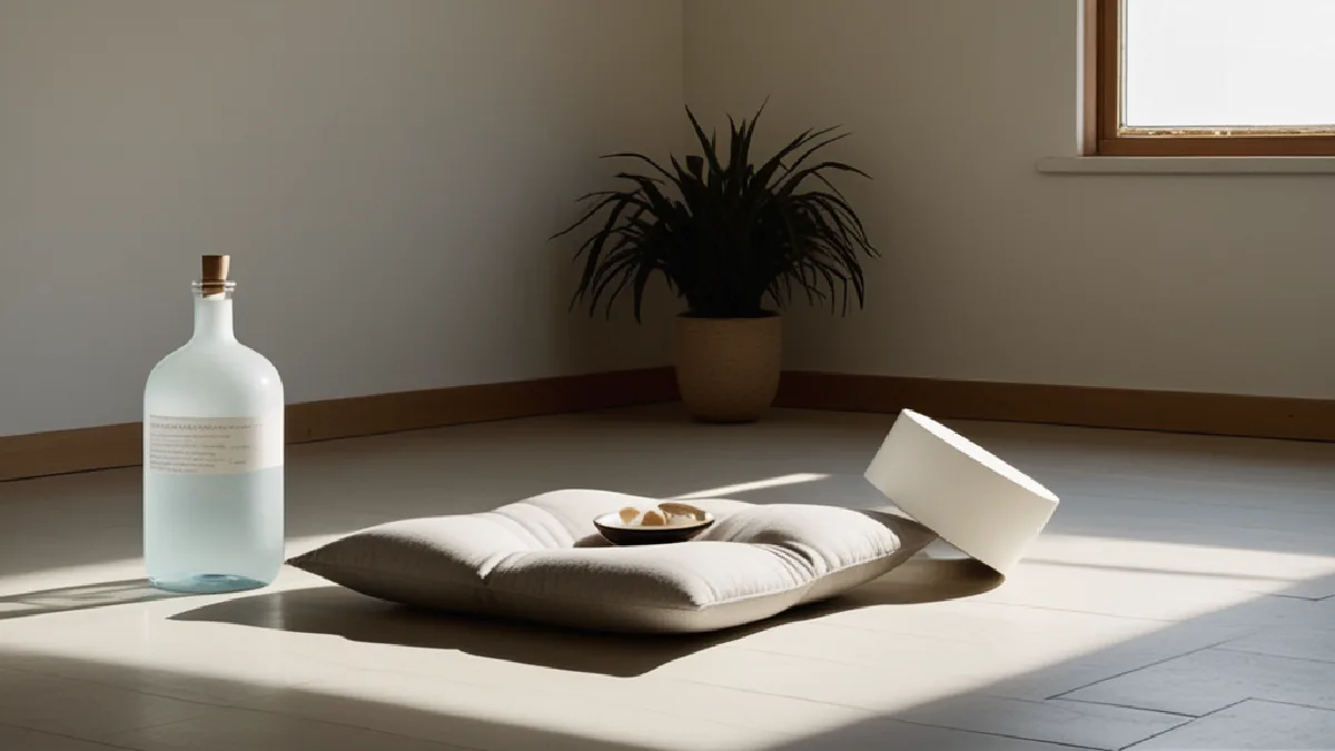 Two separated vessels and an empty cushion create visual tension around the risks of combining ibogaine and 5-MeO-DMT.